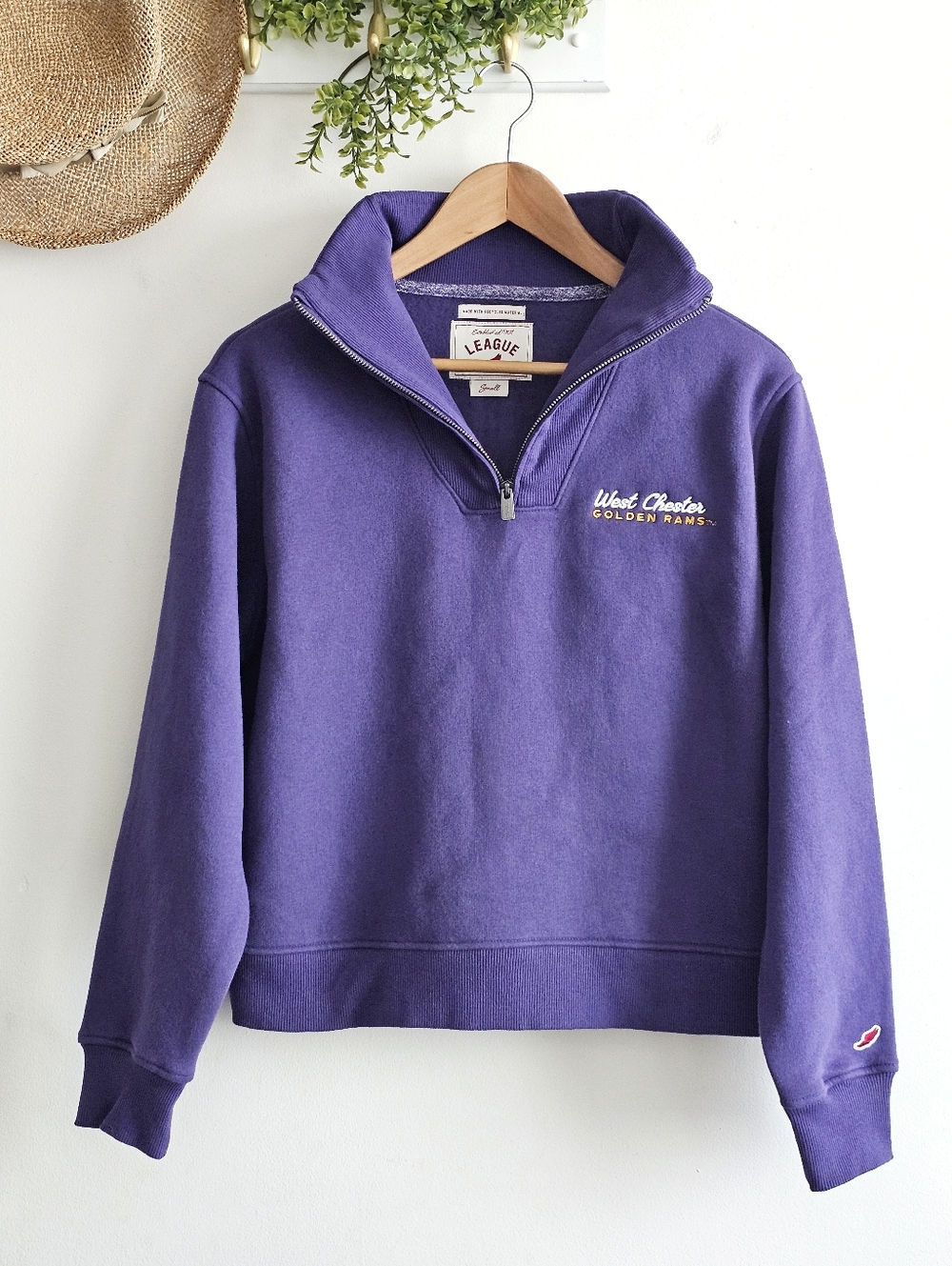 NWT League 91 West Chester Golden Rams Purple Quarter Zip Sweatshirt Small